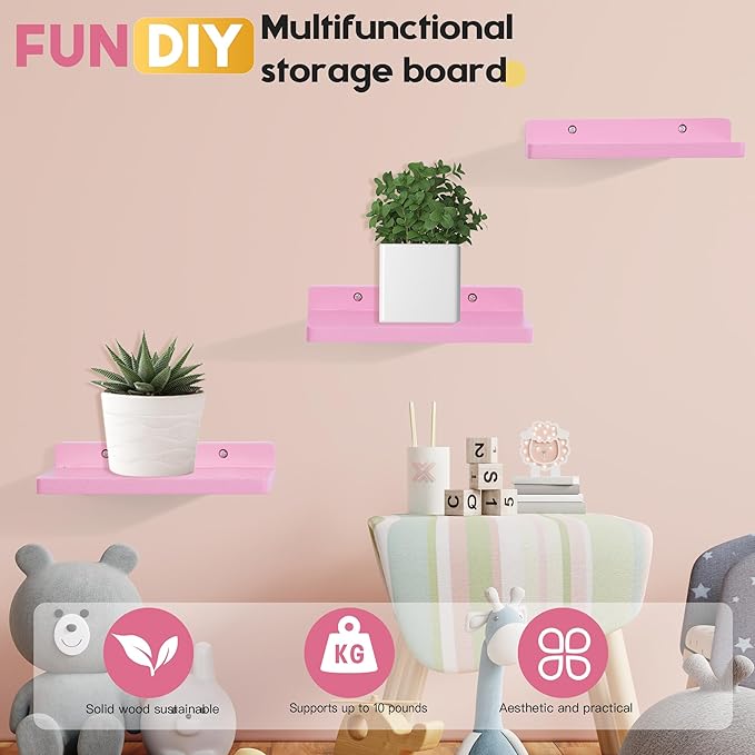 Small Floating Shelf,5 x 8.5 Inch,Set of 3 Small Wall Shelf for Bedroom Living Room Bathroom Kitchen Office (Pink)