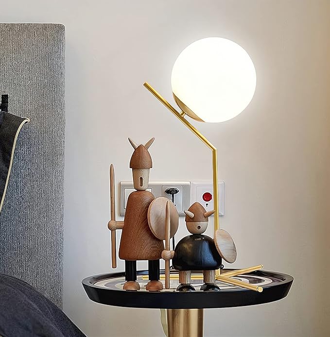 Glass Table Lamp, Minimalist Nightstand Lamps, Metal Standing Reading Light with Glass Ball Shade, Gold Desk Lamp for Bedroom, Office, Study Room, Kids Room (Gold-A-Style)