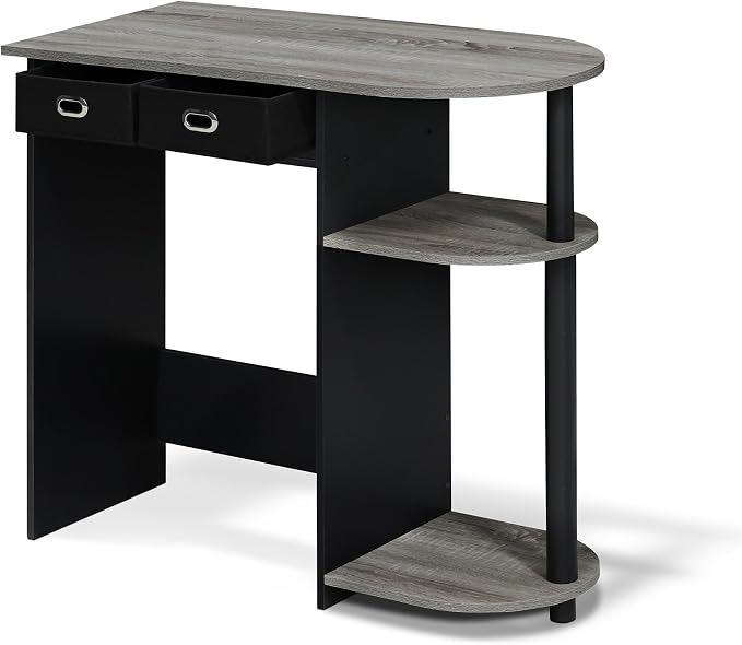 Furinno GO GREEN Desk, 31.5" Wide Gaming Desk with 2 Side Shelves and Storage Bins, Computer Desk, Office Desk for Home Office, Study Room, Dorm, Bedroom, French Oak