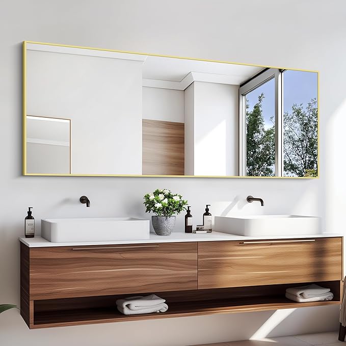 KOCUUY Large Gold Bathroom Mirror, 60"x24" Rectangle Bathroom Mirror for Wall, HD Tempered Glass, Anti-Rust Frame, Modern Design for Bathroom, Bedroom, Living Room, Entryway