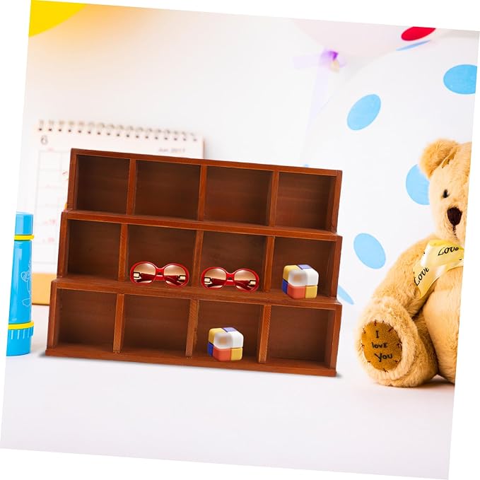 Cabilock Creative Vintage Wooden Desktop Organizer Rack with Multi Storage Stylish Wall Hanging Display Case for Home and Office Elegant Trapezoidal Design with Compartments