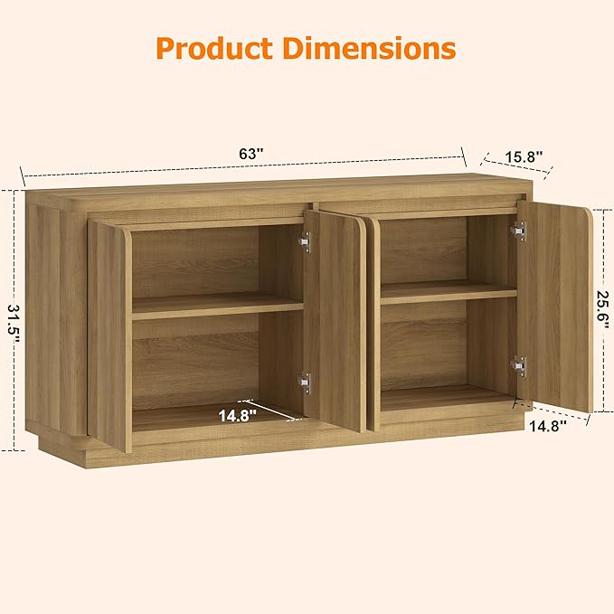 Buffet Cabinet with Storage, Outlet & Adjustable Shelves, Sideboard Cabinet with Double-Arc Doors, Classic Modern Wood Console Table & Credenza for Dining Room & Entryway