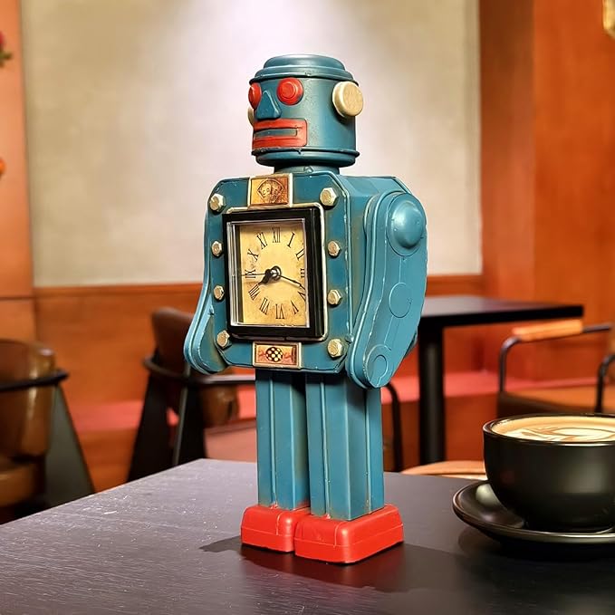 Robot Automatons Vintage Clock Bot Craft Cartoon Droid Model for Desktop Home Bedroom Office Robot Collection Boys Man Steampunk Festival Surprise Presents