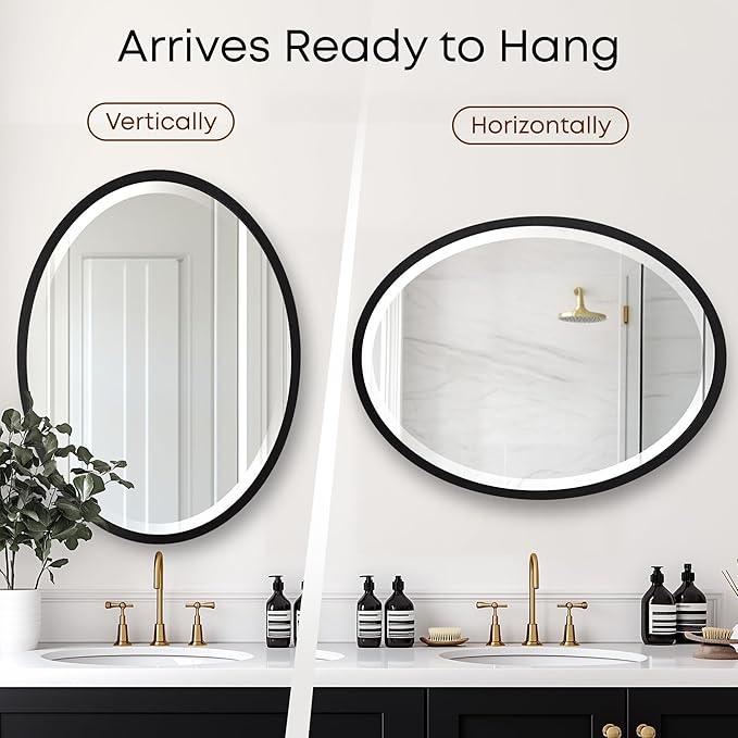 OVALCREST - Oval Wooden Beveled Wall Mirror for Home Decor, Bathroom, Vanity, Bedroom, Living Room, Hallway - London Style (Matte Black) 41.1 x 31.1
