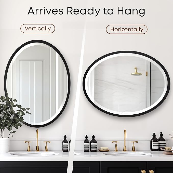 OVALCREST - Oval Wooden Beveled Wall Mirror for Home Decor, Bathroom, Vanity, Bedroom, Living Room, Hallway - London Style (Matte Black) 29.1 x 23.1