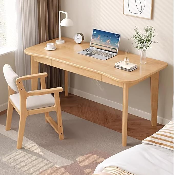Solid Wood Desk with Drawer, Small Work Desks Writing Table for Home Office, Mid Century Modern Computer Desk for Small Spaces(32" W, Natural)