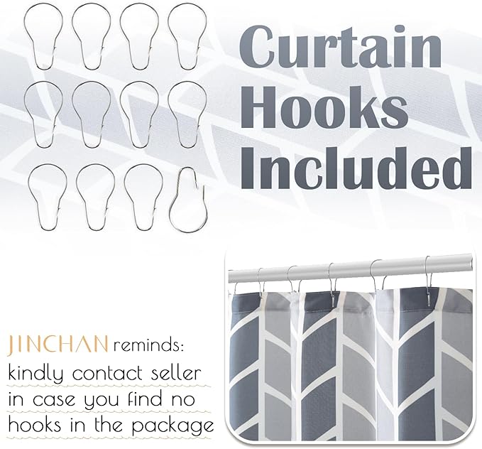jinchan Grey and White Geometric Shower Curtain Chevron Arrow Farmhouse Shower Curtains for Bathroom Modern Waterproof Fabric with 12 Hooks 70x72 Inches