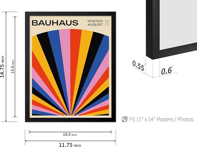 Poster Master Bauhaus Poster - Rainbow Sun Rays Print - Geometric - Abstract Art- Graphic Design - Chic Boho - Mid Century Modern Art - 11x14 Black Framed