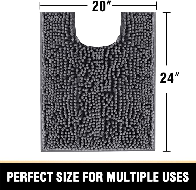 H.VERSAILTEX Toilet Mat U Shaped Bathroom Rugs Bath Mats for Bathroom Non Slip Luxury Chenille Bath Mat U Shape 20x24 Extra Soft and Absorbent Shaggy Rugs Washable Dry Fast - Grey