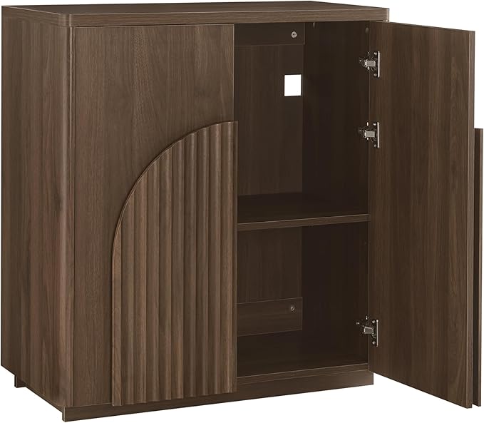 CHITA Sideboard Buffet Cabinet with Storage, Small Storage Cabinet with Doors and Shelves for Living Room Accent, Bar, Kitchen, Set of 2, Walnut
