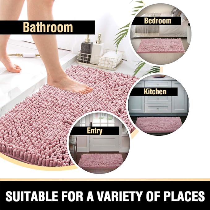 H.VERSAILTEX Bathroom Rugs Bath Mats for Non Slip Luxury Chenille Extra Soft Absorbent Shaggy Mat Washable Fast Dry Sets 2 Piece (Coral Pink, 24'' x 36''/20'' 32'')