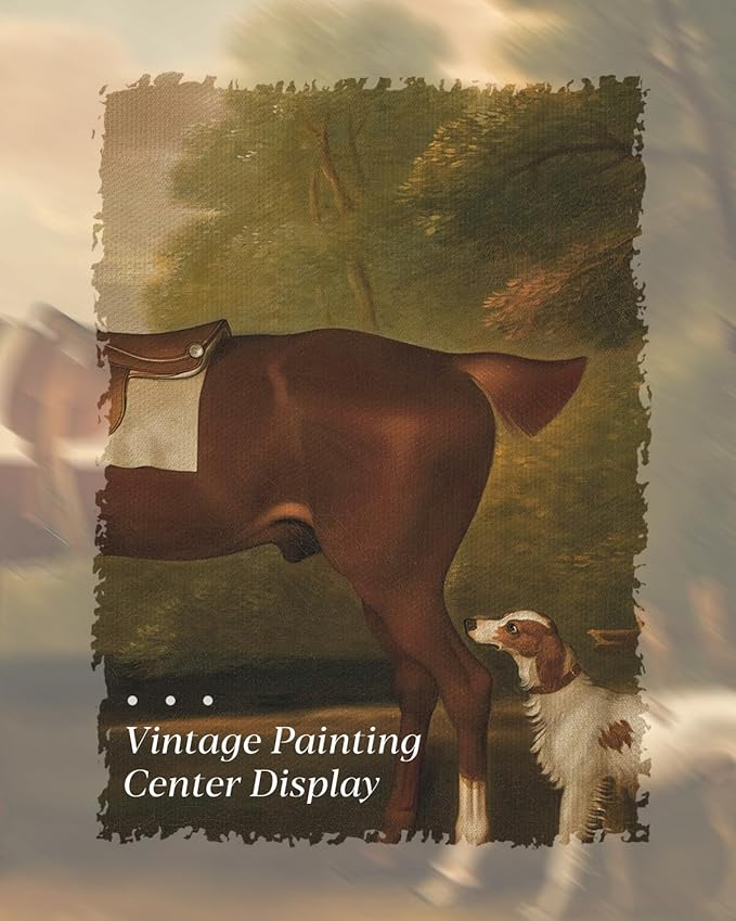 HUARCEY Gold Framed Vintage Wall Art for Living Room, Animals Painting Prints Shelf Decor for Kitchen, Aesthetic Bedroom Wall Art, Best Gifts for Friends or Family - Human Horse Dog 10L x 8W