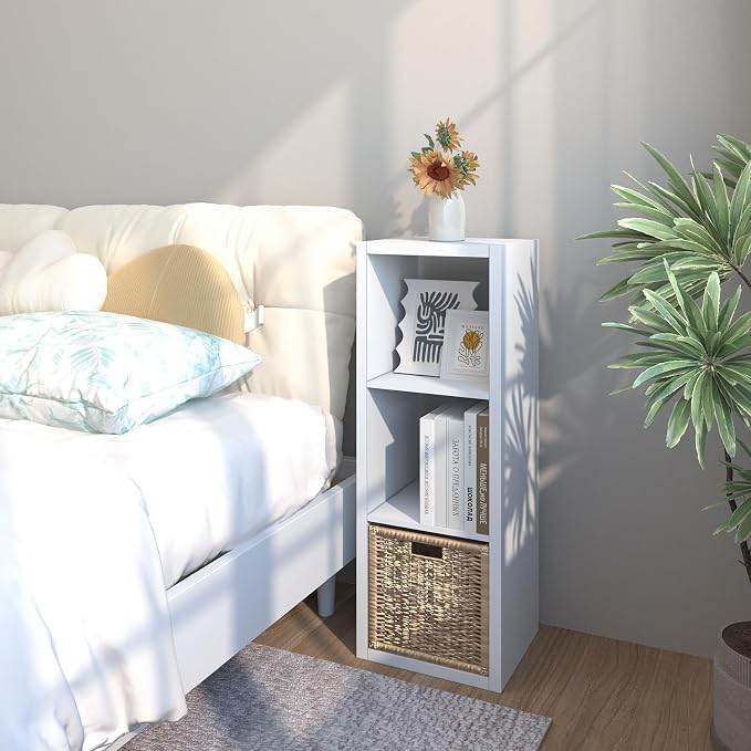 Endearing Limons【2026 Wooden Thick Border 3 Cube Shelf Storage Organizer with Anti-Tipping Kits + Reversible Open Back Bookcase (11 x 11 Unit Cell White)