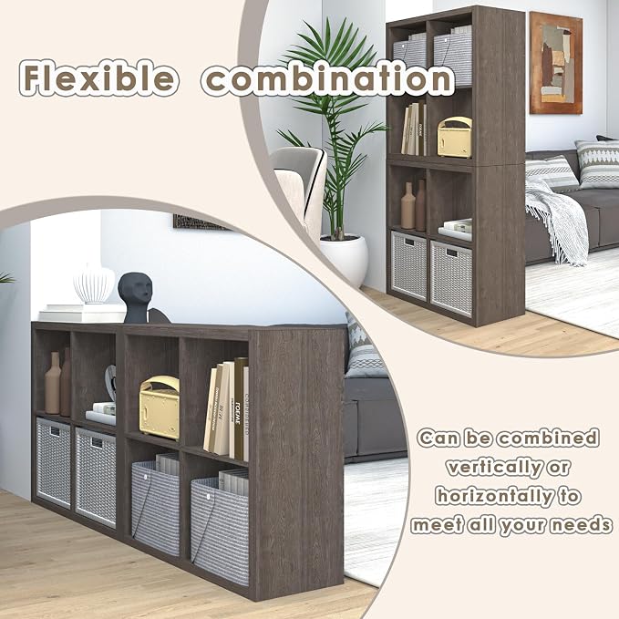 Endearing Limons【2026 Wooden Thick Border 4 Cube Shelf Storage Organizer with Anti-Tipping Kits + Reversible Open Back Bookcase (11 * 11 Unit Cell Chocolate)