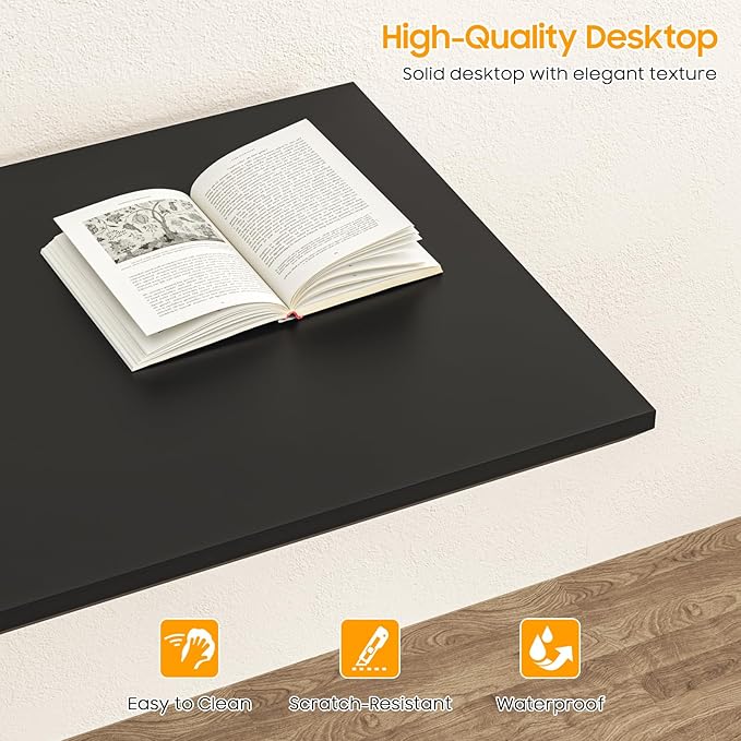 Farmhouse 59" Executive Computer Desk, Simple and Spacious Workstation for Remote Work & Study, Home Office, Pure Black