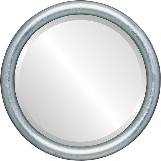 OVALCREST Round Wooden Beveled Wall Mirror for Home Decor, Bathroom, Vanity, Bedroom, Living Room, Hallway - Silver Leaf with Black Antique - 20x20 Outside Dimensions