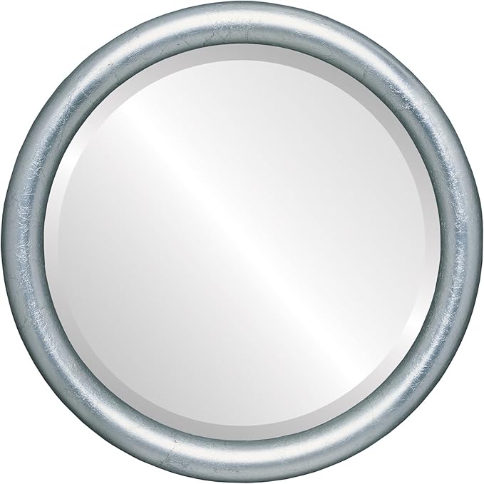 OVALCREST Round Wooden Beveled Wall Mirror for Home Decor, Bathroom, Vanity, Bedroom, Living Room, Hallway - Silver Leaf with Black Antique - 16x16 Outside Dimensions