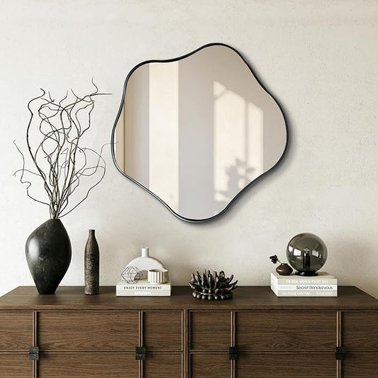Irregular Shaped Mirror, 20" Modern Scalloped Mirrors, Asymmetrical Wall Mirror Decorative, Wavy Round Mirrors for Living Room Bathroom Bedroom Hallway Entryway Fireplace