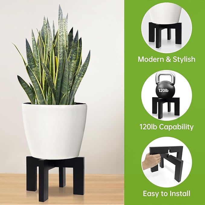 hismocal Wood Plant Stand Indoor/Outdoor for Plants, Large Size Planter Stand Holder,Sturdy and Stable Flower Pot Stand,Fits Most Size Flower Pots In Room (1 Pack-Black)