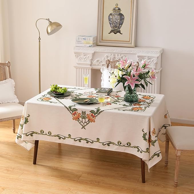 patdrea Designer Linen Square Tablecloth,Vintage French Floral Tablecloths,Wrinkle Free Table Cloth,Decorative Table Cover Cloth for Kitchen,Dining,Tea Party,Home,Christmas,67"*67"