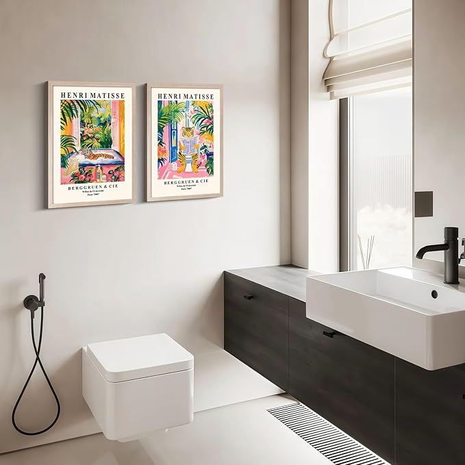Framed Henri Matisse Tiger Wall Art Canvas Print Colorful Modern Painting Poster Funny Bathroom Poster Living Room Bedroom Gallery Home Wall Decor 12x16 Inch x2 Ready to Hang