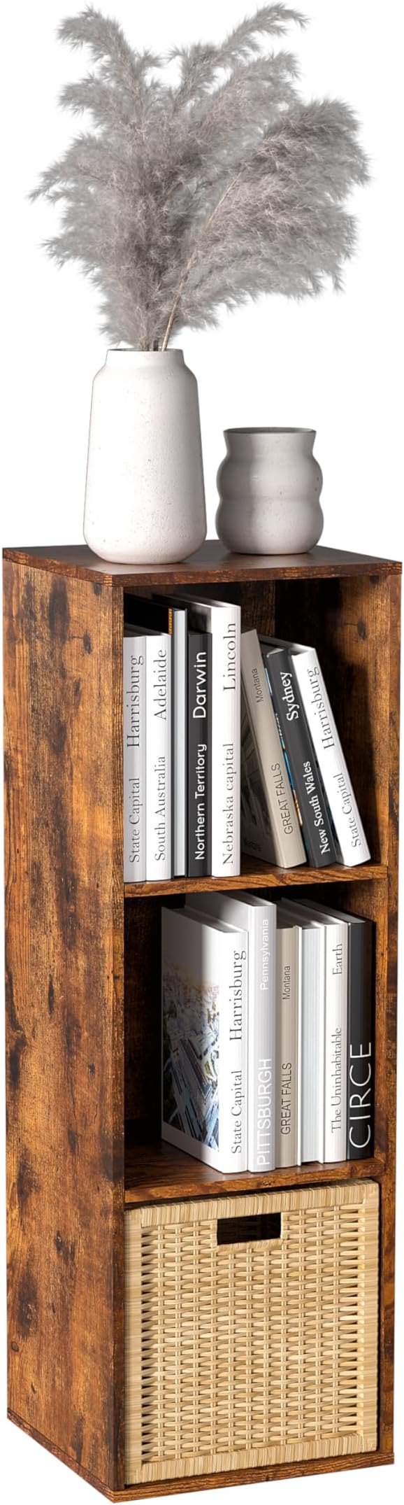 Wooden Cube Storage Organizer with Closed Back Panel,Retro Brown Cube Shelf Cubby Storage Organizer with Compartments for Living,Bookshelf,Storage Organizers (Retro Brown, 3 Cube-11in)