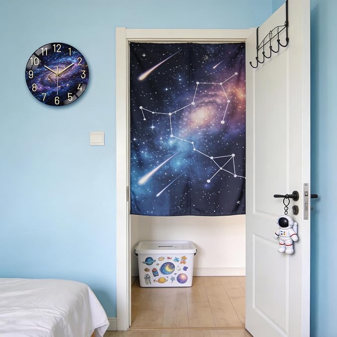 peacoblue Wall Clocks Battery Operated 12 Inch Universe Galaxy and Starry Sky Glass Round Wall Clock Non Ticking for Kitchen Living Room Dining Room Bedroom and Bathroom Decor (Battery not Included)