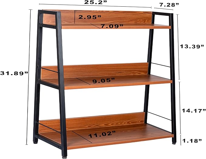 Ladder Shelf, 3 Tier Bookshelf, Small Bookshelf for Small Spaces, Wood and Metal Bookcase, Ladder Bookshelf, Modern Storage Shelf for Living Room and Office (Black, Ladder)
