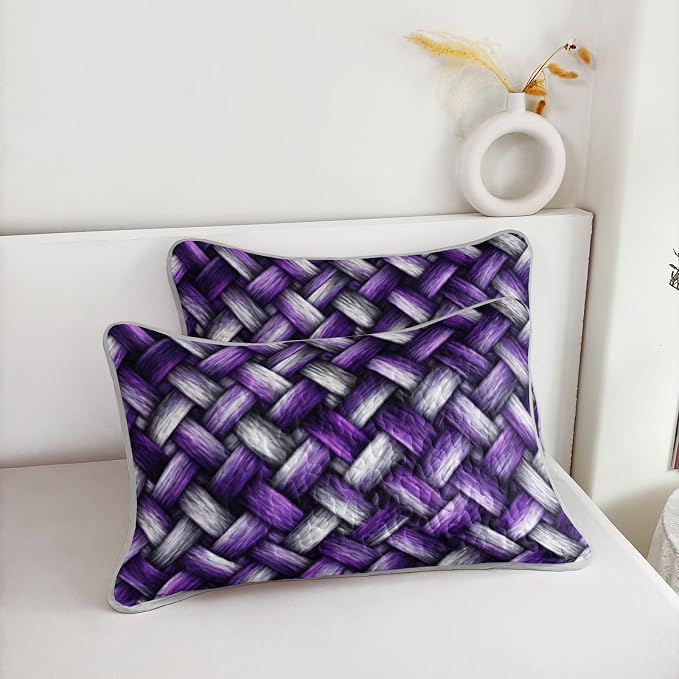 AILONEN Purple White Braided Queen Quilted Comforter Set 3 Piece, Artistic Woven Bedspread Coverlet with 2 Pillow Shams, Stylish Bedding for Master Bedroom