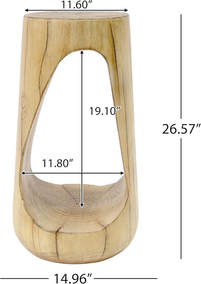 ø11.6'' Side Table End Table for Living Room, Modern Farmhouse Countryside Style, Magnesium Oxide & Lightweight Concrete Material for Indoor & Outdoor, No Assembly, Wood Grain, Natural