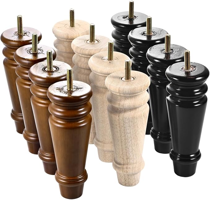 Maricome 6 Inch Wood Furniture Bun Feet Set of 4 Mid Century Replacement Legs for Couch Sofa Ottoman Chair Cabinet Pre-drilled M8 Hanger Bolt