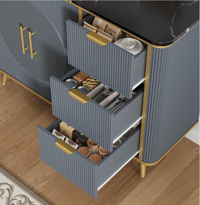 47.3" Modern Buffet Cabinet with Storage, Kitchen Sideboard Buffet with 2 Door & 3 Drawers, Fluted Caffee Bar Storage Cabinet for Dining Room, Living Room, Entryway, Navy Blue