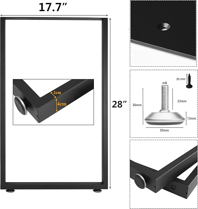 Metal Table Legs for Desk, Heavy Duty Square Tube Iron, DIY Furniture Legs for Dining and Coffee Table, Computer Desk, Workbench, Meeting Room Table (28, Rectangle 4x2)