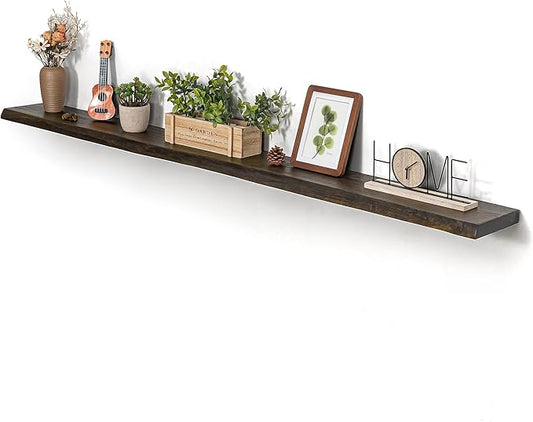 Dreamland 72 inch Floating Shelves for Wall Solid Elm Wood Live Edge Wall Mounted Shelves|Rustic Long Floating Shelves with Invisible Bracket for Bathroom Living Room Kitchen|Walnut, 1 Pack