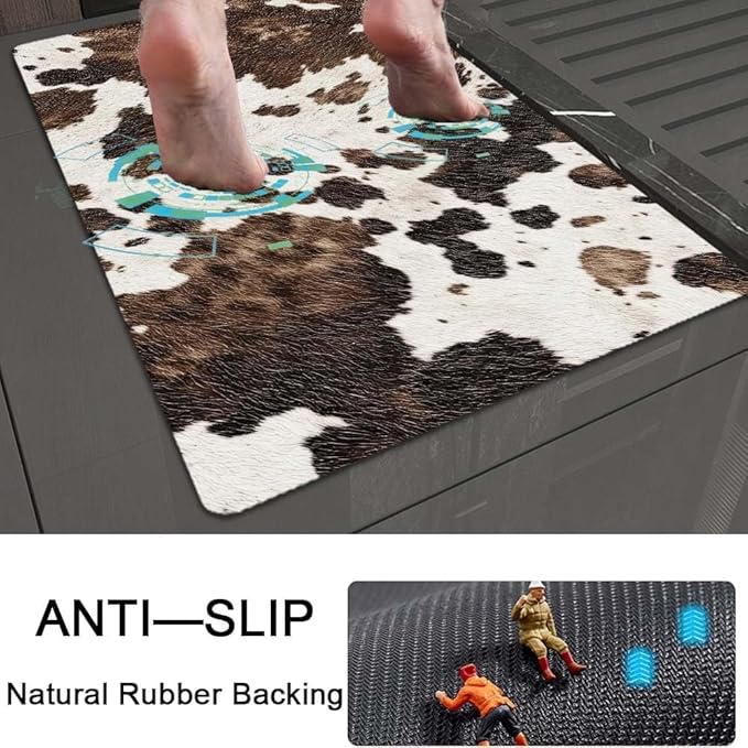Bath Mat Rug,Animal Cow Skin Texture Non Slip Quick Dry Super Absorbent Thin Bathroom Rugs Fit Under Door-Easy to Clean Bathroom Floor Mats-Shower Rug for Shower Sink Bathtub(20" x 31"in)