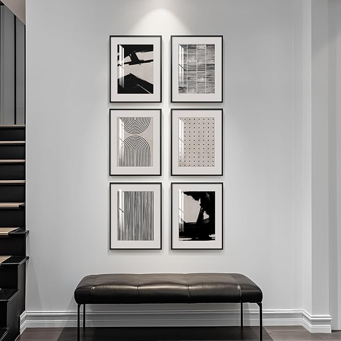 Framed Black and White Abstract Wall Art, 6 Pieces Modern Prints Paintings Artwork for Walls, Minimalist Abstract Pictures for Living Room Bedroom Dining Room Office Bathroom Wall Decor 11x14 Inch