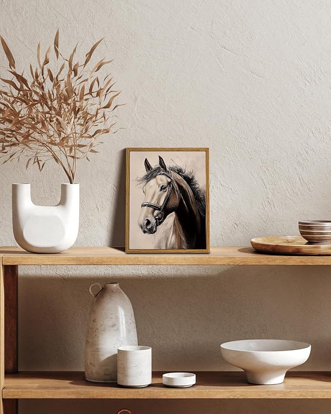 ARPEOTCY Vintage Framed Canvas Wall Art, Retro Horse Portrait Western Picture Decor, Rustic Farmhouse Country Wall Art for Living Room, Bathroom, Bedroom, Office(8 x 10 Inch)