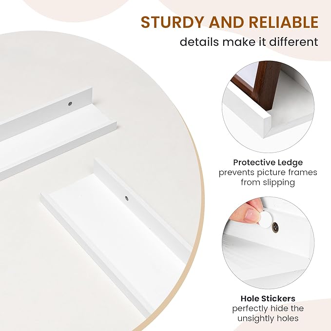 Axeman Picture Ledge Shelf, Floating Shelves for Wall Decor Storage Set of 6, 24 inch Floating Wall Mounted Shelves, Shelves with Lip for Living Room, Bedroom, Nursery, Bathroom, Kitchen, White