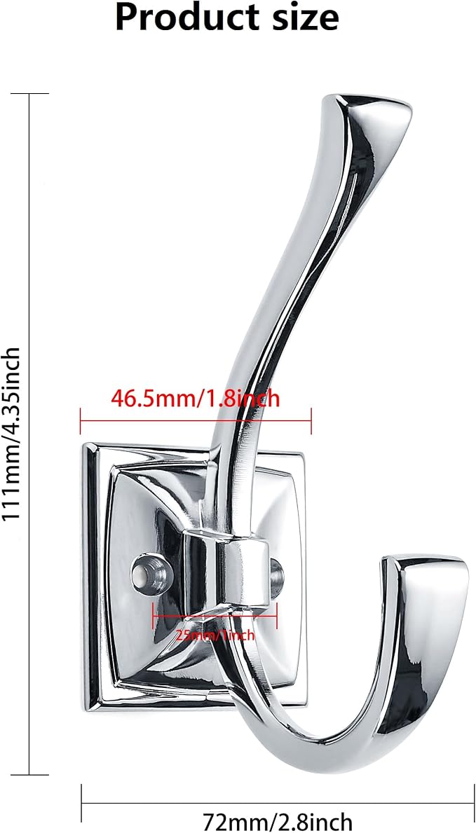 2 Pack Decorative Heavy Duty Towel Hooks for Hanging Robe Double Polished Chrome Coat Hooks Wall Mounted with Screws for Key, Towel, Bags, Cup, Hat