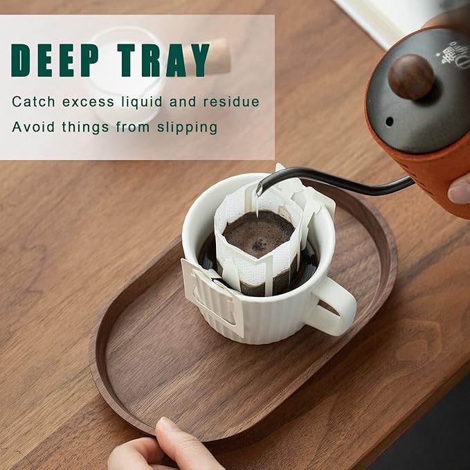 Mini Serving Trays for Parties, Small Decorative Tray for Tea＆Coffee, Oval Wooden Plates for Serving Food for Appetizer＆Vegetables for Bathroom 7.8"×4.6" (Walnut, Set of 2)