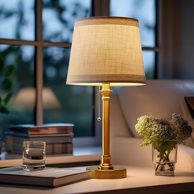 Oneach 19.5'' Gold Table Lamp for Living Room Nightstand Modern Lamps Brass Table Lamp for Bedroom Metal Bedside Lamp with White Drum Shade