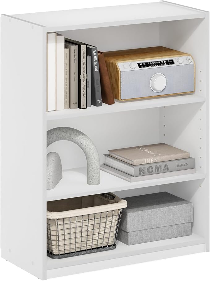 Furinno GEHRY Book Shelf, 3-Tier Small Bookshelf, Bookcase with Adjustable Shelves, 11.6 x 24.8 x 31.6, for Organization and Storage, for Living Room, Bedroom, Home Office, White