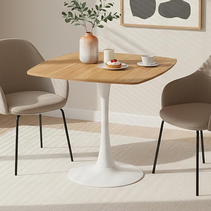 Square Dining Table,31.5" Tulip Table with Metal Pedestal,15-Minute Quick Assembly,Mid Century Modern Leisure Table for Kitchen Small Places Cafe (Faux Oak)