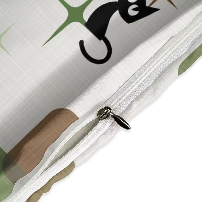 Retro Black Cat Bedding Set,Mid Century 1950s 1960s Abstract Atomic Colorful Geometric Pattern Modern Comforter Set with Pillowcase for Bedroom Bed Decor,Queen 90"x90"