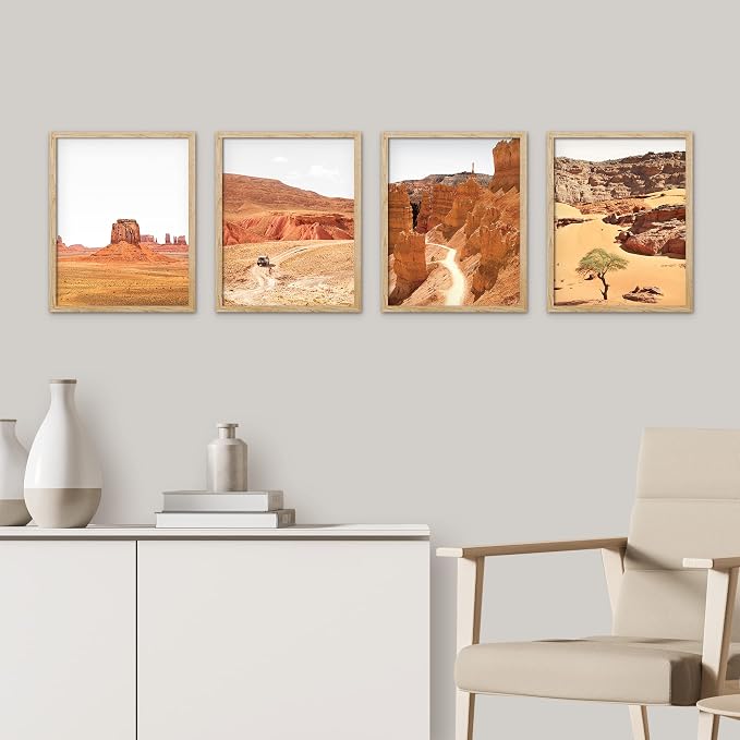 SIGNWIN Framed Arizona Texas Mountain Valley Wall Art, Set of 4 Landscape Wall Decor Prints, Nature Wilderness Wall Décor for Living Room, Bedroom - 8"x10"x 4 Natural