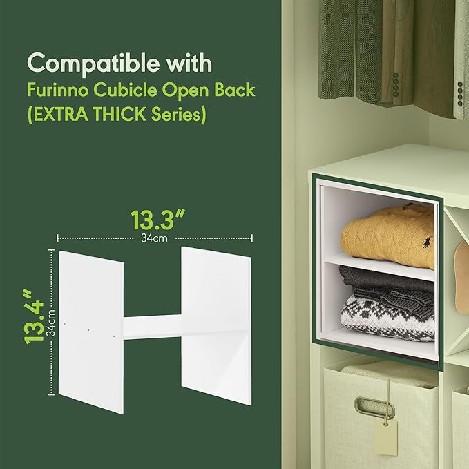Furinno Cubicle Cube Insert, H-Shelf Cube Organizer, Fits into Furinno Extra Thick Cubes, for Organizers and Storage, White (Does not fit IKEA Kallax Shelving)