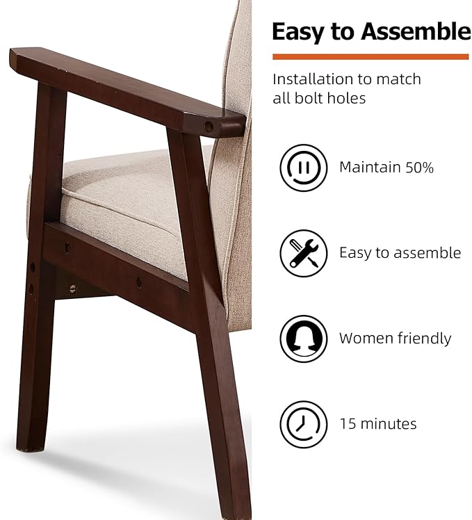 IOMOR Accent Chair Mid Century Modern Chair for Living Room, Comfy Fabric Armchair with Solid Wood Frame Soft Thick Padded, Side Chairs Easy Assembly (1, Fabric Beige)