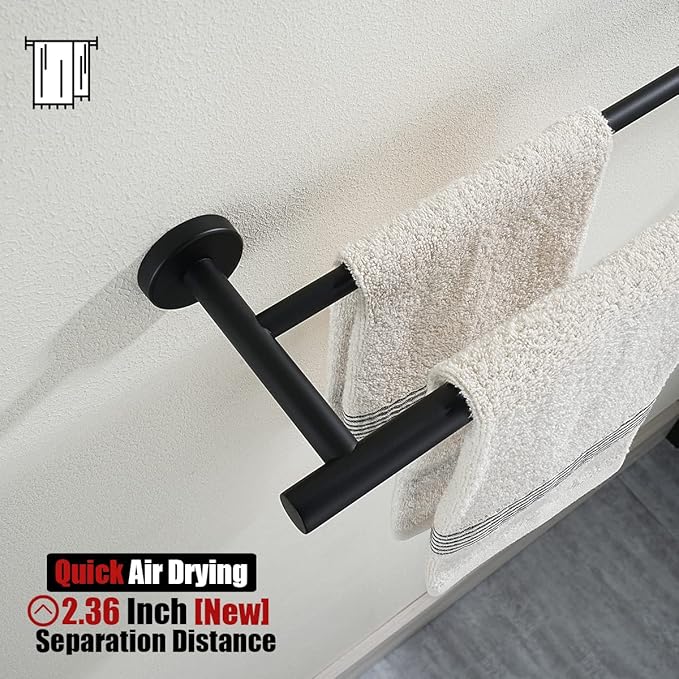 JQK Double Bath Towel Bar, Matte Black 30 Inch 304 Stainless Steel Thicken 0.8mm Towel Rack for Bathroom, Towel Holder Wall Mount, Useable Length 27 Inch, TB100L27-PB
