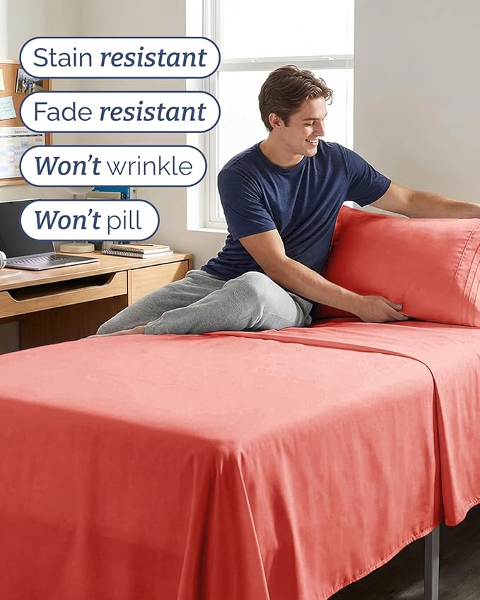 Twin XL Size 3 Piece Sheet Set - Comfy Breathable & Cooling Sheets - Hotel Luxury Bed Sheets for Women & Men - Deep Pockets, Easy-Fit, Extra Soft & Wrinkle Free Sheets - Coral Oeko-Tex Bed Sheet Set
