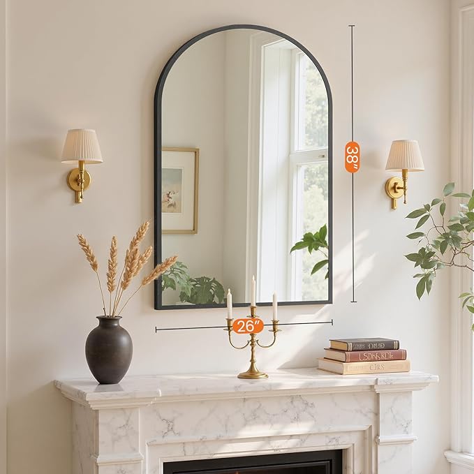 Sweetcrispy 26"x39" Arched Black Bathroom Mirror, Bathroom Mirrors for Over Sink, Modern Wall Mirrors Arch Decorative for Entryway, Bedroom, Vanity,Horizontal or Vertical Hanging